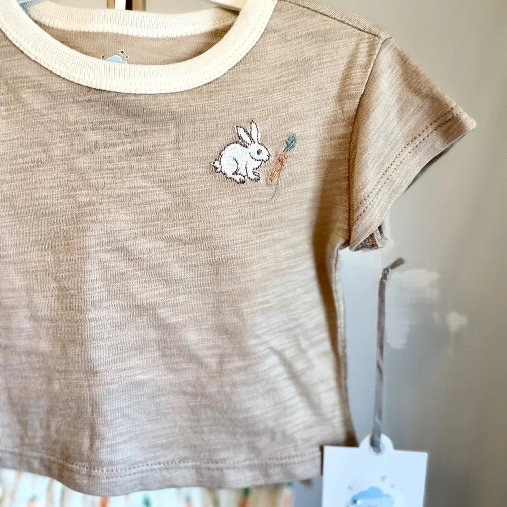 Cloud Island Baby Bunny Carrot T-Shirt and Bloomer Outfit Set Tan White NWT 24M